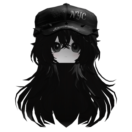 Black Wavy Hair w/ Y2K Cap & Cute Girl Face Roblox item