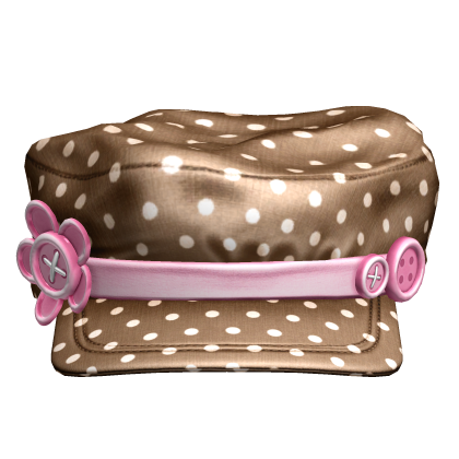 Brown Pink Polka Dot Button Cute Vintage Cap 