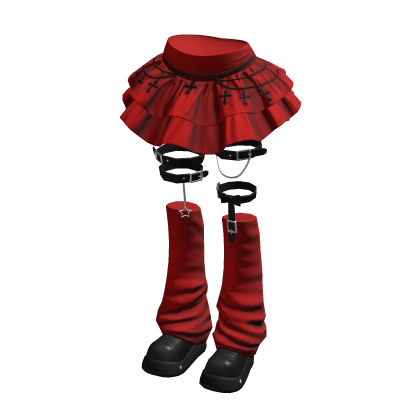 Red Ruffle Skirt Emo Grunge Boots Y2K Goth Outfit thumbnail