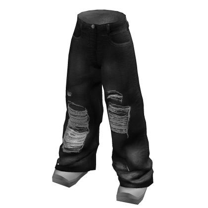 Baggy Denim Black Ripped Jeans w/ Shoes