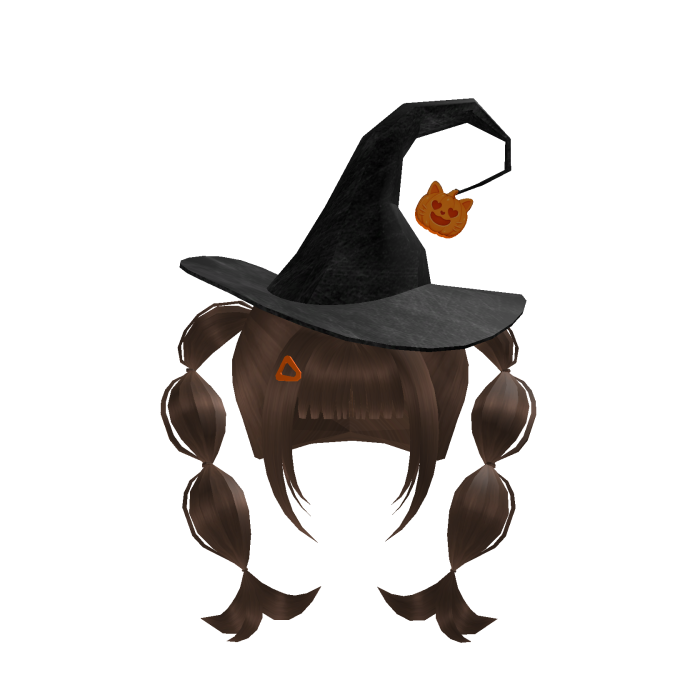 Cute brown witch hat hair with Orange pumpkin cat
