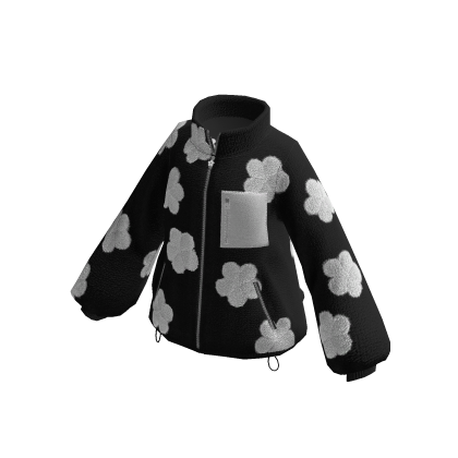 Cozy Flower Puffer Zip Up Jacket (Black)