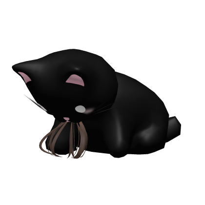 Black cat eating brown hair on head Roblox item