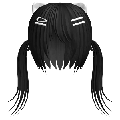 Black Emo Hiar With Cat Ears Pigtails And Hairclip Roblox Item 