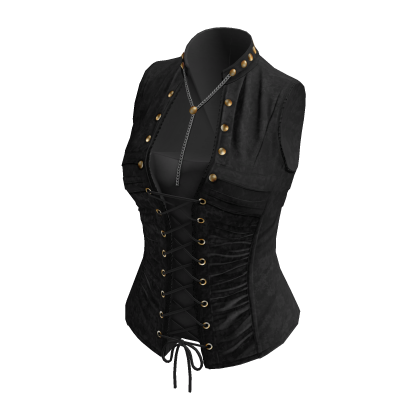 Vintage Corset Vest w/ Lace Up & Buttons (Black)