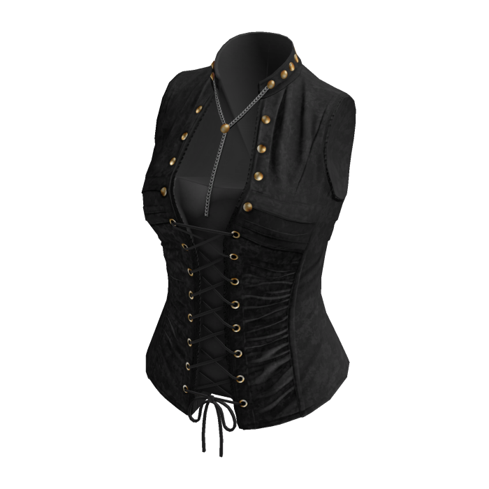 Vintage Corset Vest w/ Lace Up & Buttons (Black)