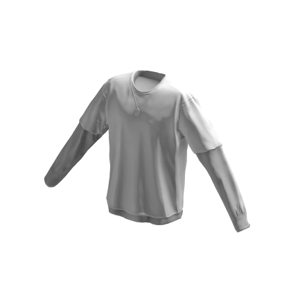 Long Sleeve Two Layer Dog Tag Tee Shirt White