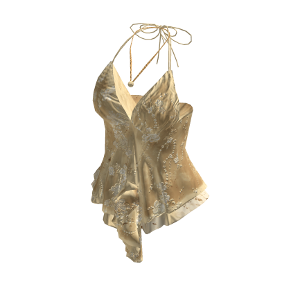 Coquette Satin Lace Cami Top w/ Necklace (Yellow)