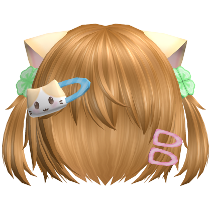 ♡ kawaii short orange cat hair w pigtails n clip