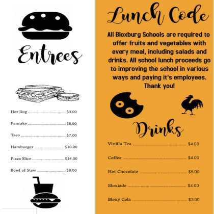 BLOXBURG - School Menu Roblox decal