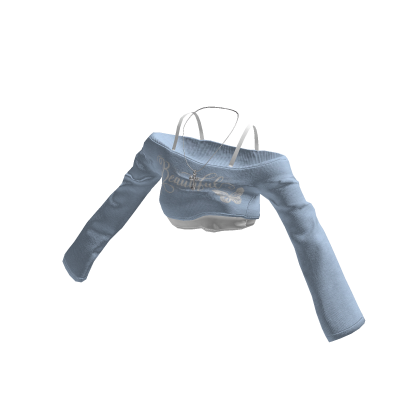 💜 Off-Shoulder Crop Top w/ Cross Necklace_Sky b