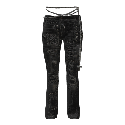 ♱ Y2K Gyaru Patchwork Denim Jeans (black)
