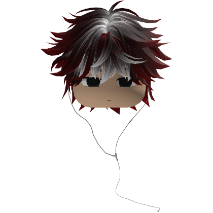 Y2K emo boy with headphones, black and red hair