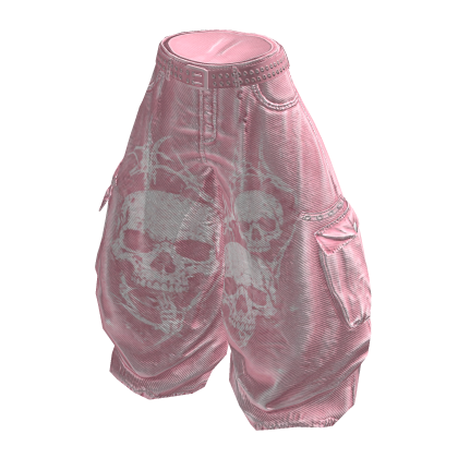 [Y2K] Skulls Baggy Cargo Pants Pink thumbnail