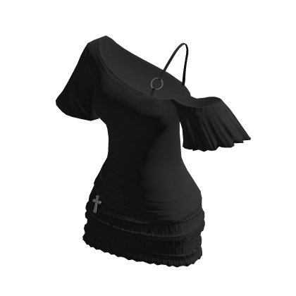 Y2K Black Off Shoulder Shirt & Skirt