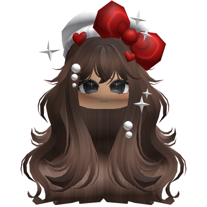 Cute Brown Kitty Flowy Hair w Bow Cat Hat Roblox item