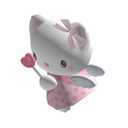 Holdable angel cat plushie w heart pink ribbons