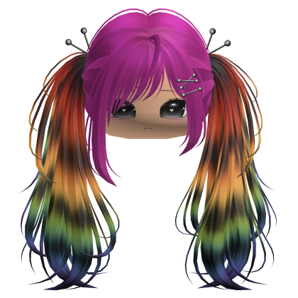 Rainbow Raccoon Y2K Emo Punk Pigtails w/ Pins