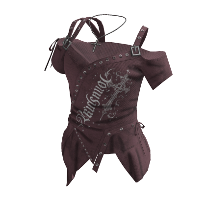 Mall Goth Studded Top w/ Cross Chain (Pink)