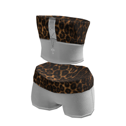Cheetah Print Silver Chain Top Shorts Outfit White thumbnail