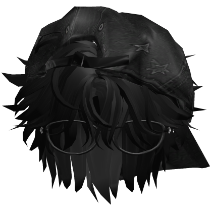 Y2K black messy fluffy anime hair with Hat&Glasses Roblox item
