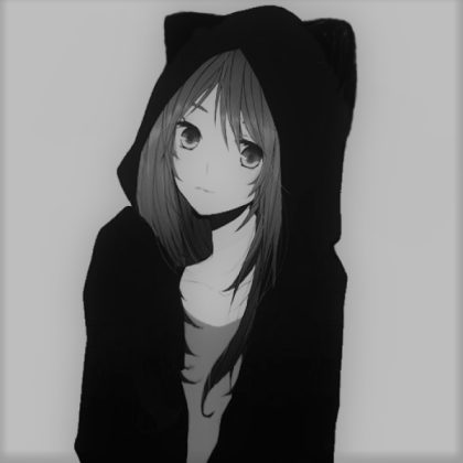 Black and white kawaii girl with a cat hoodie Roblox decal