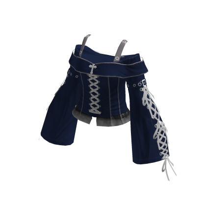 Y2K Goth Lace Up Top w/ Sleeves Navy Blue thumbnail