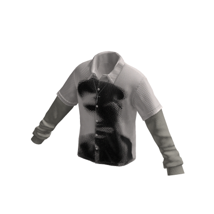 Grunge Graphic Button Up w/ Long Sleeve (White)