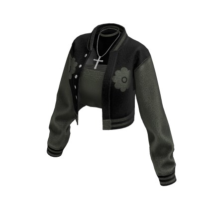 Cropped Bomber Jacket (Black Khaki)