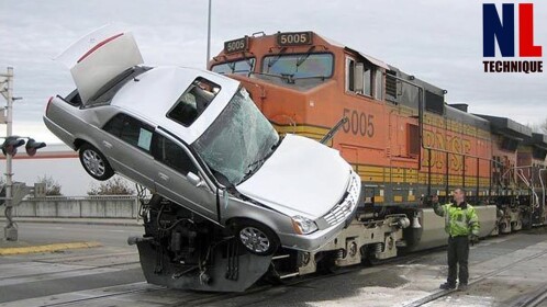 Train hits cars