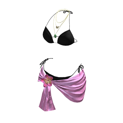 y2k Flower Bikini Wrap w Necklace (Black/Pink) thumbnail