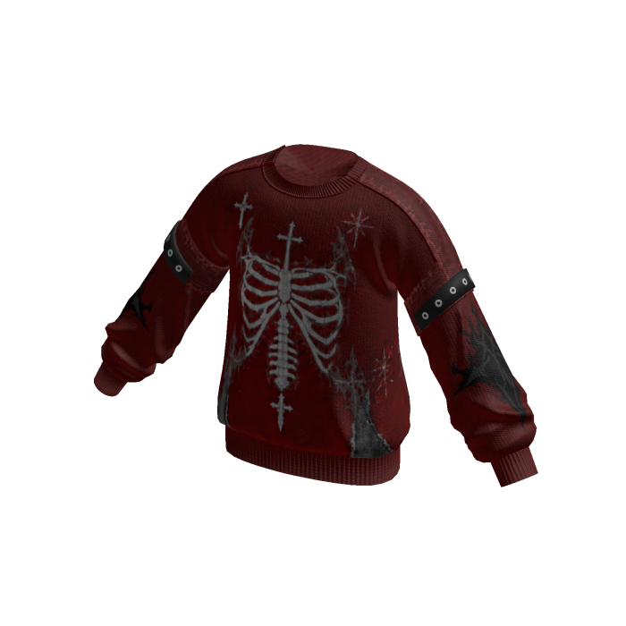 Goth Ribcage Graphic Sweater (Dark Red)