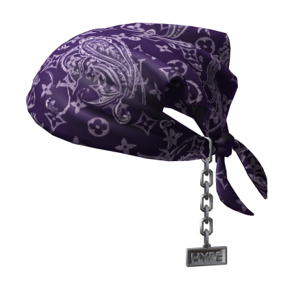 Tied LV Purple Paisley Bandana Hat with Chain 