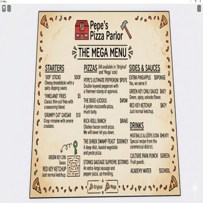 Pepe’s Pizza Parlor Menu! Roblox decal