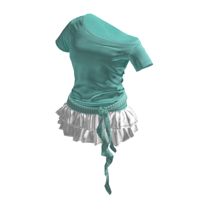 💗 Off Shoulder Rosette Ruffle Dress _ Mint thumbnail