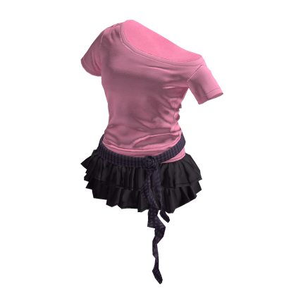 💗 Off Shoulder Rosette Ruffle Dress _ Pink thumbnail