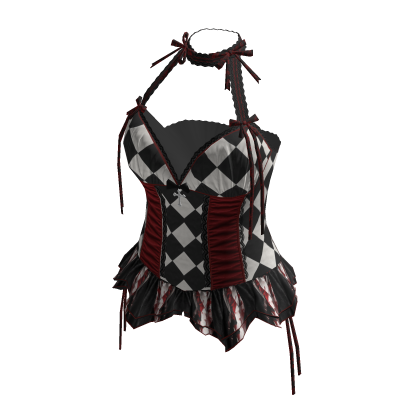 Coquette Diamond Corset Top (Black N Red)