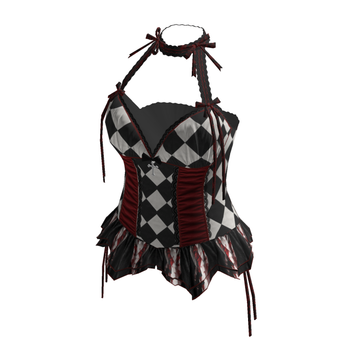 Coquette Diamond Corset Top (Black N Red)