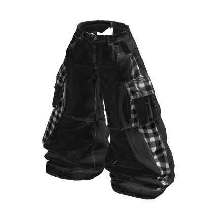Y2K Black White Check Baggy Cargo Pants
