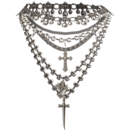 Stacked Necklace Silver Chrome Cross Knife Goth