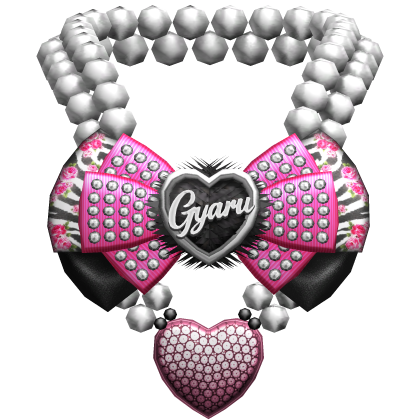 Pink Zebra Gyaru Bedazzled Bow Pearl Necklace 