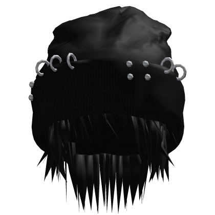 Black vkei Pierced Beanie with Messy Emo Hair