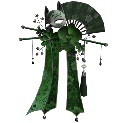 Green & Silver Floral Kitsune Japanese Kanzashi Roblox item