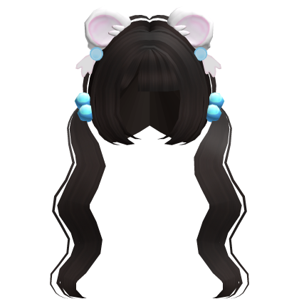 ♡ dark brown hime wavy pigtails w bijou ears