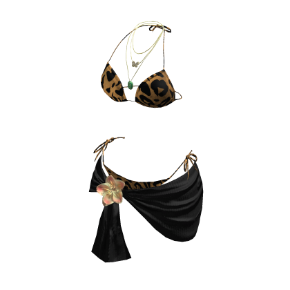 y2k Flower Bikini Wrap w Necklace (Cheetah/Black) thumbnail