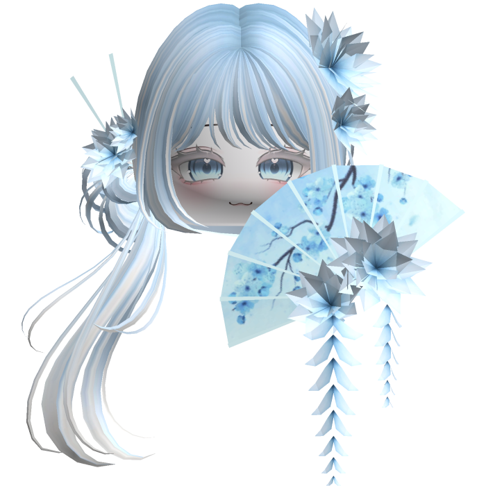 Side Ponytail w/ Cherry Blossoms & Fan