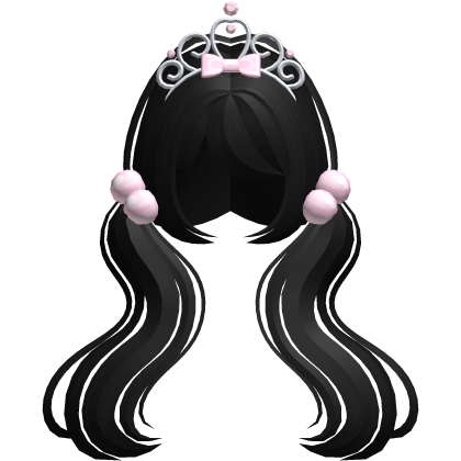 ♡ cute black long wavy tiara pigtails Roblox item