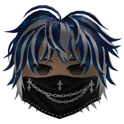 Messy Hair w/ Chain Bandana (Navy/White)