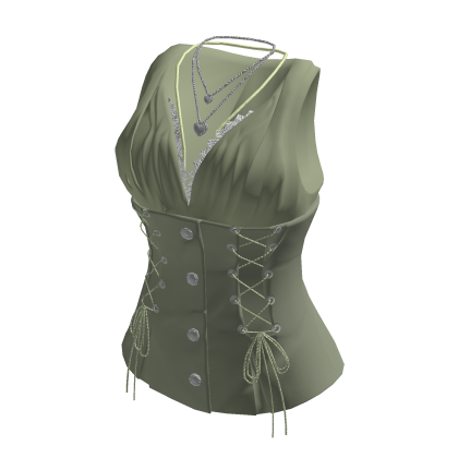 Y2K Vintage Corset Top w/ Heart Necklace (Green)