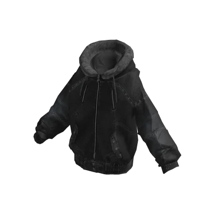 Y2K Fur Trim Hooded Zip Up Jacket (Black) | Roblox Item - Rolimon's